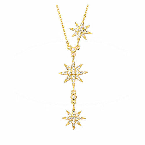 High quality zircon jewels three stars pendant diamonds necklace in silver